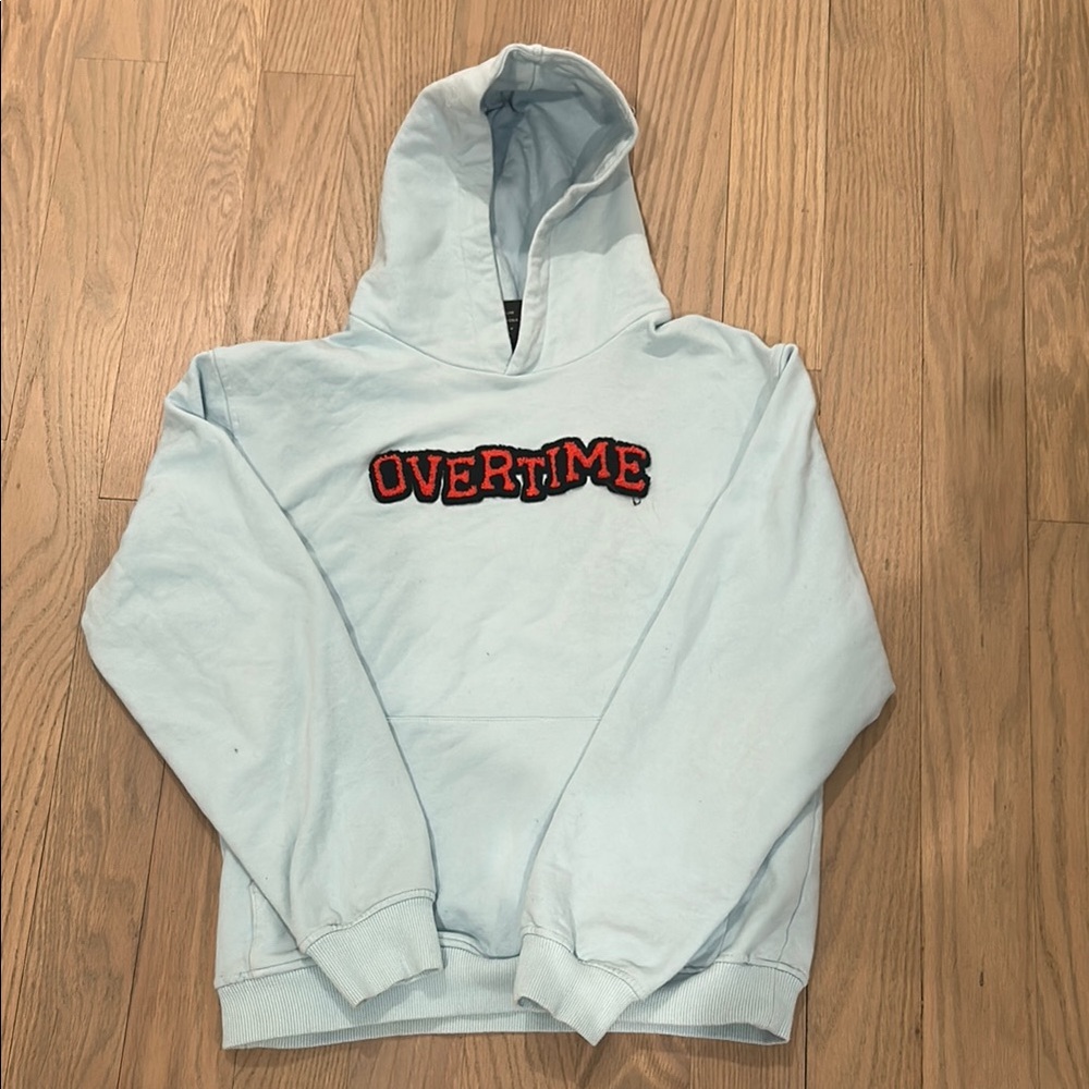 Overtime Blue Hoodie with Bold Chest Logo